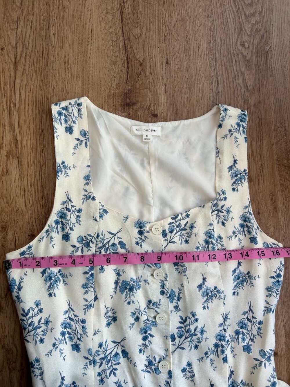 Blu Pepper Blue Floral Midi Dress Button Front Tie Waist Cottagecore Sundress M - Picture 9 of 11